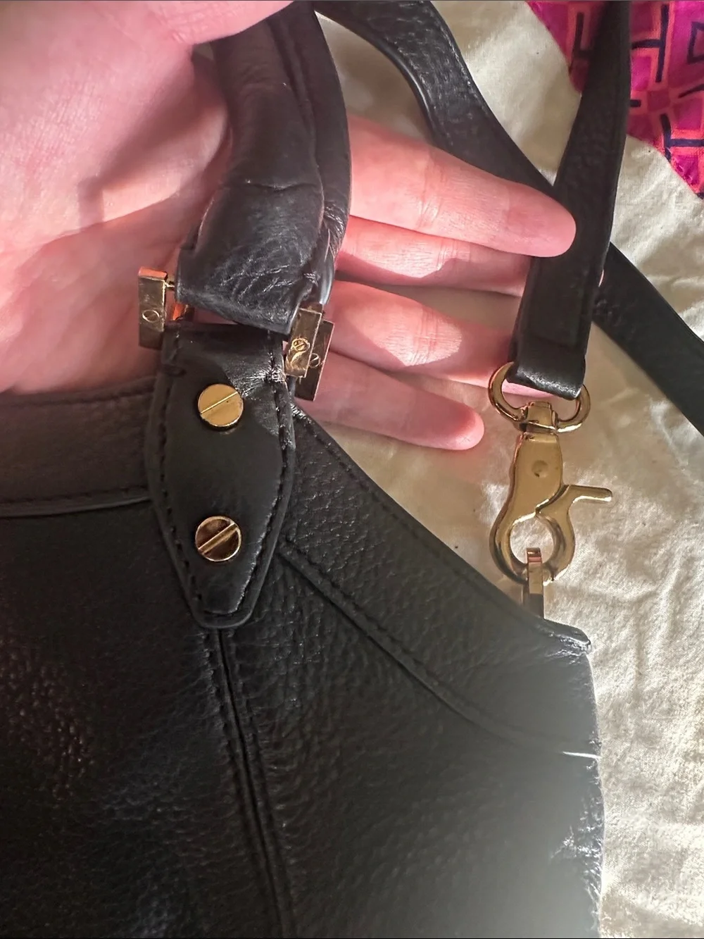 EUC Tory Burch Black Pebbled Leather Hobo with Gold Hardware